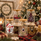 12 Sets Christmas Glass Cups Gifts 16 oz Red Black Buffalo Plaid Glass Cups with Lids and Straws Santa Gnomes Tumbler Christmas Gift for Women Man Friends Coworkers Xmas Party Favors - Image 7