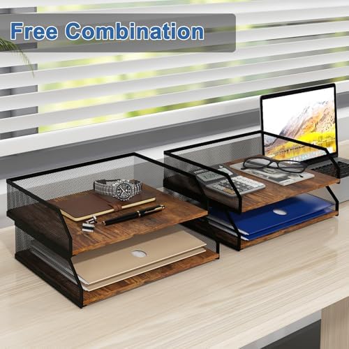 Natwind 4-Tier Stackable Metal Mesh Paper Organizer with Sliding Tray,Retro - Image 5