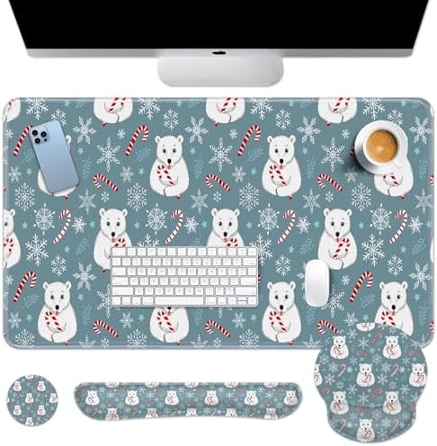 Britimes Keyboard Mouse Pad Set, 4 in 1 Desk Mat Set, Christmas Snowflake by Britimes