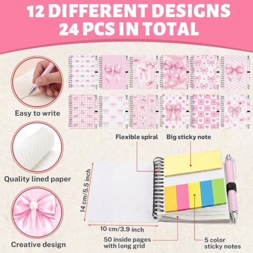 Sprial Notebooks with Pens Bulk, 48 Pack, 5.5 x 4.7 Inch, Pink Bow - Image 4