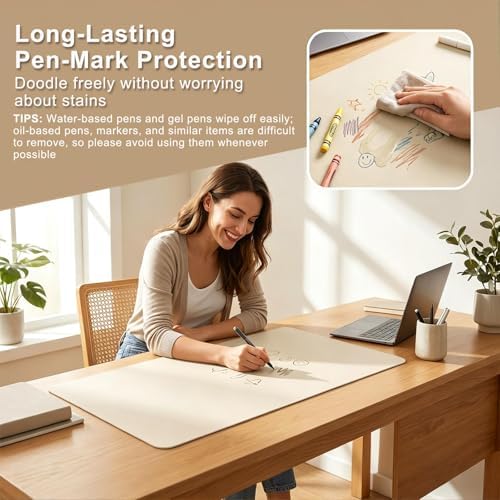 Large Mouse Pad, Leather Desk Protector, Non-Slip, Waterproof PU Leather Blotter Mat, Desk Cover for Office and Home (Cream White, 20" x 40") - Image 6