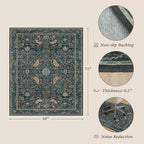 JTJ 5x6 Office Rug, Blue Botanical, Washable Non Slip - Image 2