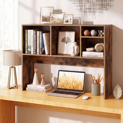 BECOMFORT Desk Hutch, Desk Organizer Shelf with 4 Storage Compartments, Wooden Display Rack, Desktop Bookshelf for Vanity Dressing Tabletop College Dorm Home & Office - Image 2