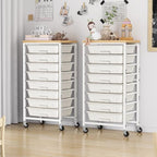 caktraie 8-Drawers Rolling Cart, Craft Storage Utility Cart, Beige White - Image 3