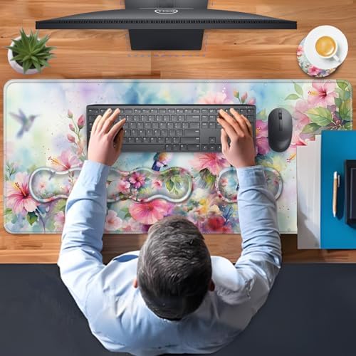 TGFEWYTJYJ Extended Gaming Mouse Pad,Memory Foam Ergonomic Keyboard Mouse Wrist Rest Support Set,Large Desk Mat with Stitched Edges,Non-Slip Base Mousepad Home Office,Flower Hummingbird - Image 7