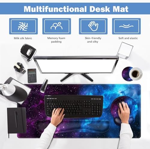 ARTSO Large Mouse Pad and Keyboard Wrist Rest, Ergonomic Mouse Pad with Wrist Support, Non-Slip Desk Mat Protector for Office, Home -Blue Purple Cosmic Nebula - Image 2