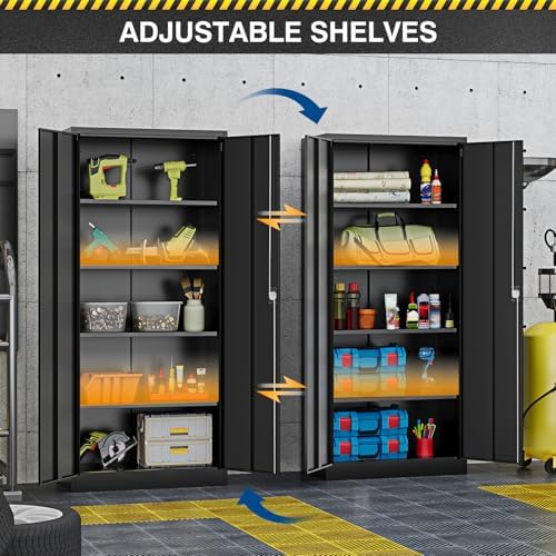 Fesbos Metal Storage Cabinet-71” Tall Steel File Cabinets with Lockable Doors and Adjustable Shelves-Black Steel Storage Cabinet for Home,Kitchen, School, Office, Garage - Image 4
