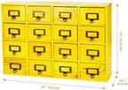 Yellow 16-Slot Wooden Drawer Unit - Country Style Desk Organizer - 20"x3.6”x14” Wooden Storage Box w/ 16 Drawers - Countertop Drawers w/Label Holder & Handle - Slim 4-Level Desk Organizer - Image 2