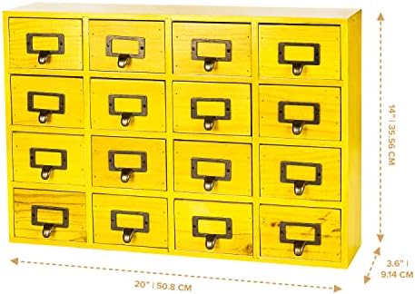 Yellow 16-Slot Wooden Drawer Unit - Country Style Desk Organizer - 20"x3.6”x14” Wooden Storage Box w/ 16 Drawers - Countertop Drawers w/Label Holder & Handle - Slim 4-Level Desk Organizer - Image 2