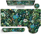 LIMKRIAN Floral Large Desk Mat Set, Green Mouse Pad with Wrist Rest by LIMKRIAN