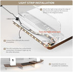 AFOOYO LED Dual Monitor Stand Riser for 2 Monitors,Office Desktop Wooden Stand Adjustable Length and Angle 3 Shelf,Extra Long Multifunctional Stand up to 44.4" for Computer,Laptop,TV,Walnut Finish - Image 5