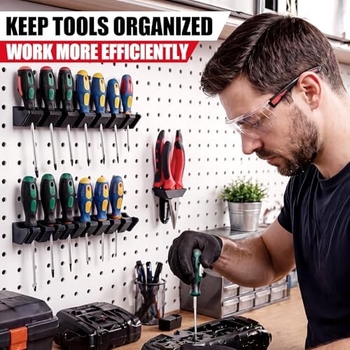 Novabright 6 Pieces Pegboard Organizer Accessories Set, Screwdriver Holder and Double Hole Pliers Holders, Pegboard Tool Hangers for Screwdrivers, Pliers, Scissors Wall Garage Workshop Storage (Black) - Image 6