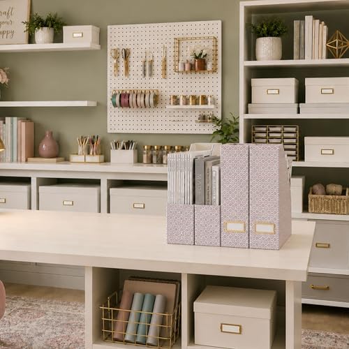 BLU MONACO | Foldable Magazine File Holder Set of 4 | Moroccan Tile Cardboard Organizers | Vertical Desk and Shelf Storage for Home Office Dorm | Decorative File Boxes - Image 6