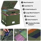 DocSafe File Box with Lock,Multi-Layer Fireproof Document Box Collapsible File Storage Organizer with Pockets/Handle,Portable Home Office Filing Cabinet for Hanging Letter/Legal Size Folders,Green - Image 3