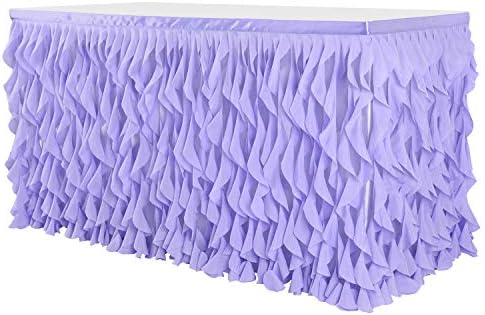 Leegleri Lavender Purple Curly Willow Tulle Tutu Table Skirt for Rectangle or Round Table,Ruffle Table Skirts for Mermaid Party Baby Shower Decoration(L 6(ft)*H 30in table skirt) - Image 2