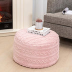 Pouf Ottoman Stuffed 20x20x12 Inches Floor Pouf Plush Fiber Ottoman Foot Rest Under Desk Foot Stool for Living Room Bedroom (Pink) - Image 3