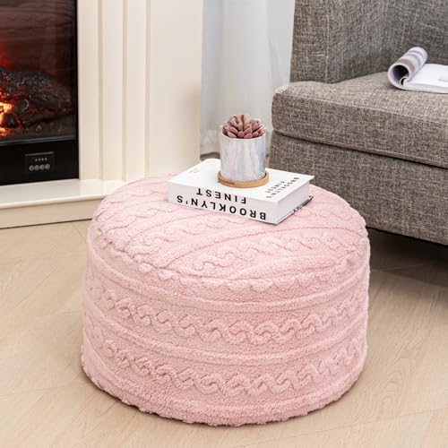 Pouf Ottoman Stuffed 20x20x12 Inches Floor Pouf Plush Fiber Ottoman Foot Rest Under Desk Foot Stool for Living Room Bedroom (Pink) - Image 3