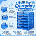 6 Pcs Blue Turn in Trays Classroom, Stackable Paper Bins for Classroom, 13x9x2.8 inch Plastic Baskets Desktop Organization System Office (Blue) - Image 3