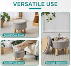 Small Foot Stool Ottoman with Storage, Sherpa Ottoman Foot Rest for Couch, Round Footstool with Storage, Small Ottomans and Footstools for Living Room and Entryway (Light Gray) - Image 5