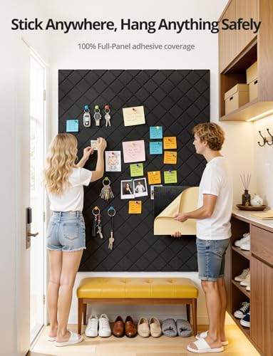 Kuchoow Bulletin Cork Board Large 47.2" x 35.4" Felt Notice Pinboard for Office Walls & Home, Self Adhesive 12 Pack Black Decorative Bulletin Mood Board Corkboard for for Bedroom, Display, Memo, Photo - Image 2