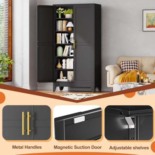 RISRERN Black Metal Storage Cabinet, 79" Kitchen Pantry Cabinets for Office - Image 5