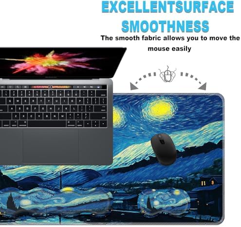 Keyboard Wrist Rest and Mouse Pad Set,31.5x11.8 Inches Desk Mat,Waterproof Non-Slip Ergonomic Wrist Support for Pain Relief,Extended Desk Protector for Office Home Gaming,Starry Night Sky Art - Image 6