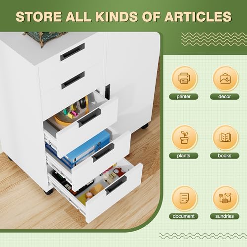 5-Drawer Metal Storage Cabinet with Wheels, Craft Storage Drawers - Image 6