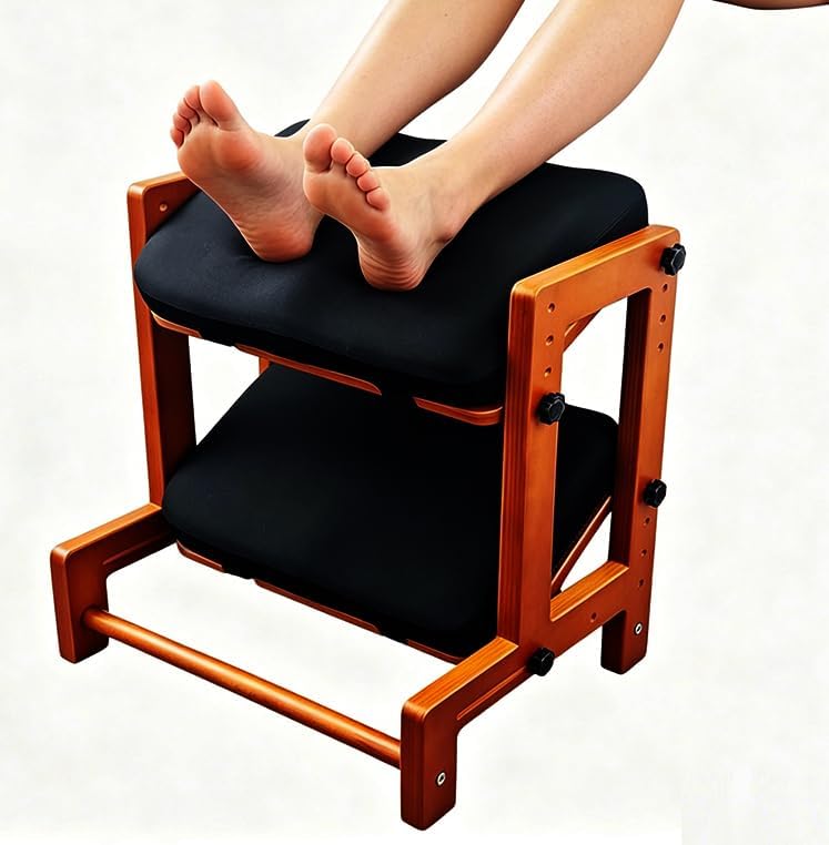 Adjustable Rubber Wood Foot Rest Under Desk - Double Layer Ergonomic Foot Pad with 4-Level Angle Adjustment for Both Layers, Soft Cushion for Office, Home & Gaming by FleiSleep