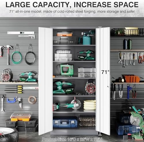 SISESOL 6 Tier Storage Cabinet with Doors and Shelves,71" Tall Metal Storage Cabinet with Lock Door Adjustable Shelf, Steel Lockers for Office, Home,School,Kitchen,Garage Tool Utility Cabinet - Image 5