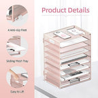 9-Tier Paper Organizer for Desk, Metal Mesh Letter Tray with Handles, Pink - Image 4