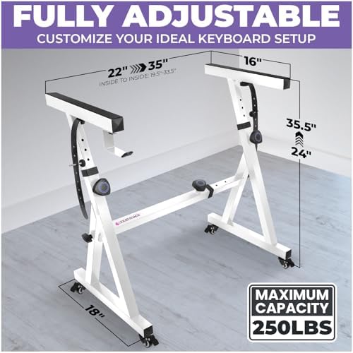 Liquid Stands Keyboard Stand w/ Wheels - Z Style Adjustable & Portable Professional Heavy Duty Digital Piano Stand - Fits 54-88 Key Electric Pianos - Sturdy Rolling Musical Keyboard Stand (White) - Image 2