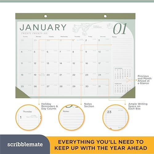 2026 Desk Calendar 17x12 Bulk Runs Until June 2027 Work Calendar with To-do List & Notes 18 Months With Plastic Cover Table Calendar 2026-2027 Desk Calendar With Protective Cover Bulk Planner for Home School Office (Light Green, 6 Pack) - Image 3