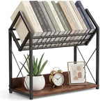 Desktop Bookshelf Organizer, 2 Tier Wood Desk Shelf for Tabletop Storage, Small Desktop Shelf for Office Home Dorm, Table Shelf Book Rack for Books/Supplies/Decor Display (Black) by Outink