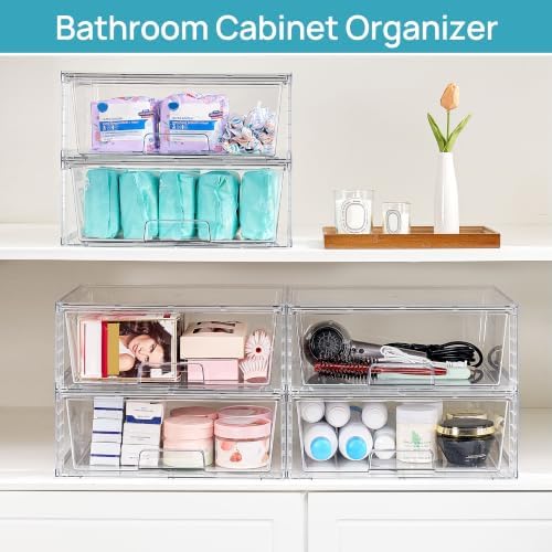 Vtopmart 4 Pack Large Clear Stackable Storage Drawers for Closet, Pantry - Image 6