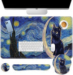 Arttown Keyboard Mouse Pad Set, 4 in 1 Desk Mat Set Cat Moon by Arttown