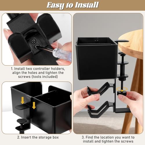 5 in 1 Controller Holder - Desk Cup Holder and Headphone Hanger, Rotatable Under Desk Clamp Organizer Dual Gamepad Headset Stand Gaming Desks Accessories for Xbox, PS4, PS5, PC, Switch - Image 5