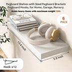 Pegboard Shelf Set - 6 Heavy Duty Peg Board Shelves & Steel Brackets, Organizer for Storage, Garage, Workbench, Craft, Office - Image 2