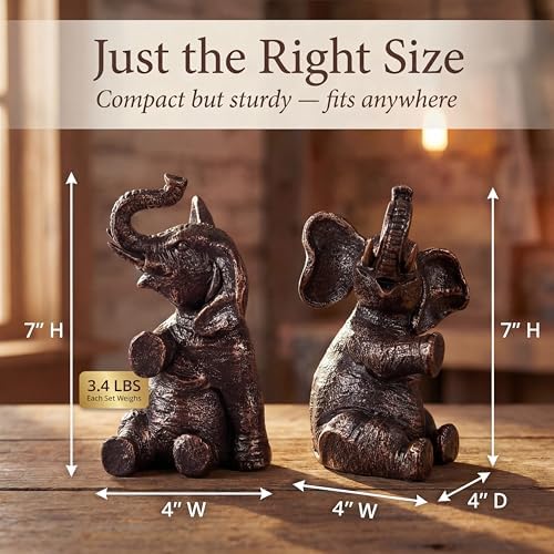 Elephant Bookends - Heavy Duty Bookends for Shelves Decorative - Gold Elephant Decor and Resin Animal Bookend - Heavy Book Ends for Kids - Vintage Unique Decorative Book Ends - 4 x 4 x 7 Inches - Image 5