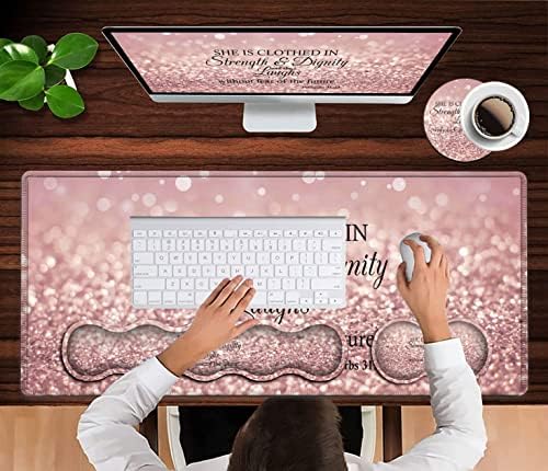 Keyboard Mouse Pad Set,Extended Gaming Mouse Pad + Memory Foam Keyboard Wrist Rest Support, Proverbs 31:25, Bible Pink Office Desk Mat Writing Pad Easy Typing Pain Relief,XXL Large Mousepad Desk Mat - Image 4