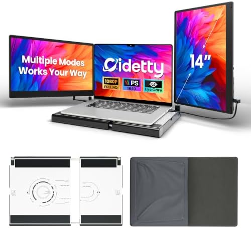 CIDETTY Upgraded Laptop Screen Extender Portable Monitor, 14" 1080P FHD IPS Screen,Monitor Extender for Laptop,Fit for 13-17" Laptops, Plug & Play Compatiable with Wins/Mac/Android/Switch by CIDETTYElectronics