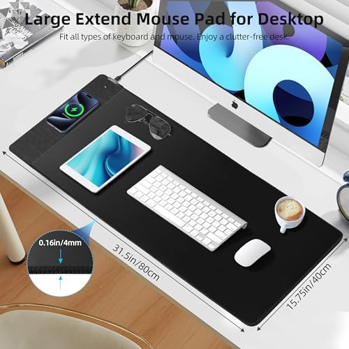 ExtreLife Wireless Charging Mouse Pad, Gaming Mouse Pad with Ultra-Smooth Surface, 31.5”x15.75” Large Desk Mat, Non-Slip Rubber Base, Waterproof Computer Keyboard Pad for Gaming, MacBook, Laptop, Desk - Image 4