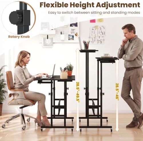 GIANTEX Mobile Standing Desk, Adjustable Rolling Computer Desk, Black - Image 3