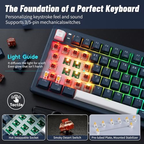 Hexgears E4Pro Wireless Creamy Mechanical Keyboard with Number Pad, Hot Swappable Custom Keyboard with Wrist Rest,Pre-lubed Tactile Switches,Gasket Structure,RGB Backlit Gaming Keyboard (Dark Blue) - Image 4