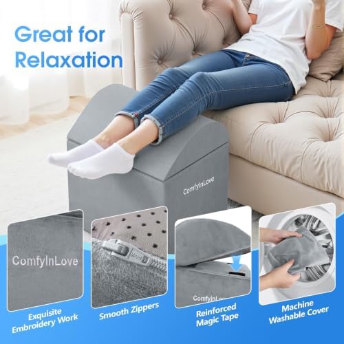 Foot Rest for Under Desk with 3 Heights, Foot Stool, Light Grey - Image 4
