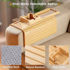 Bestjing 2 Pack Sofa Armrest Tray with Cup Holder Tray (Bamboo) - Image 2