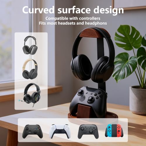 Wooden Headphone Stand for Desk,Controller Stand for Desk with Storage Base - Image 3