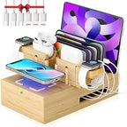 Bamboo Wireless Charging Station for Multiple Devices,Wood Charging Station by Darfoo