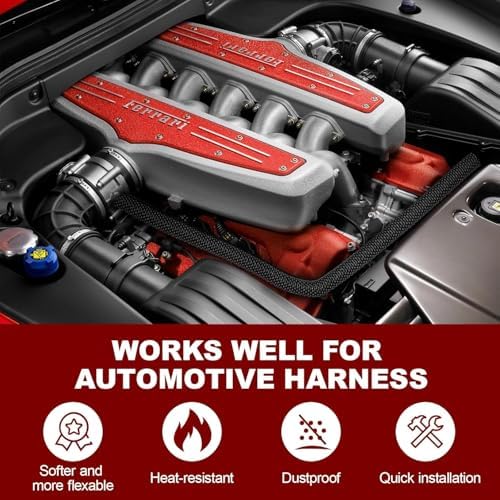 Automotive Wire Loom High Temperature Braided Wire Loom, Split-Sleeve Heat Resistant Wiring Loom Cord Cover for Harness Wires, Self-Wrapping Heavy Duty Sheathing Cable Management Black (1.5"-6.6Feet) - Image 2