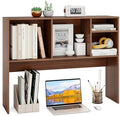 GOFLAME 4 Cubes Desktop Bookshelf, 37” Tabletop Wood Desk Shelf for Computer Monitor, Modern Countertop Desk Display Hutch Storage Organizer Shelf for Home Office, Dorm, Study, Walnut by GOFLAME