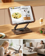 Viozon Book Stand for Reading, Book Holder 360° Rotating Base with Pen Slot, Foldable Reading Display Stand with Elastic Page Clips for Cookbook, Recipe, Textbook, Tablet, Laptop - Image 4